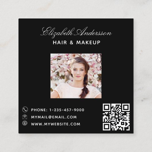 Carte De Visite Carré Papillon noir or QR code script photo (Dos)