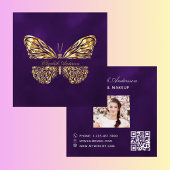 Carte De Visite Carré Papillon or violet QR code script photo