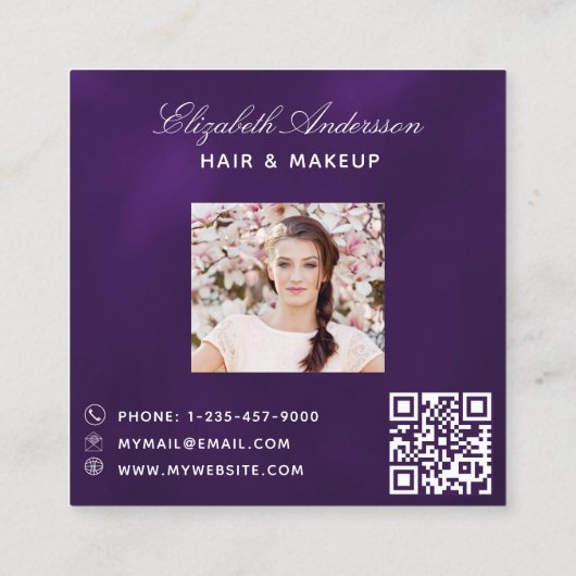 Carte De Visite Carré Papillon or violet QR code script photo (Dos)