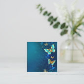 Carte De Visite Carré Papillons dorés sur fond bleu (Debout devant)