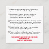 Carte De Visite Carré Parking Incorrectly Complaint Card, Funny Bad Park (Dos)