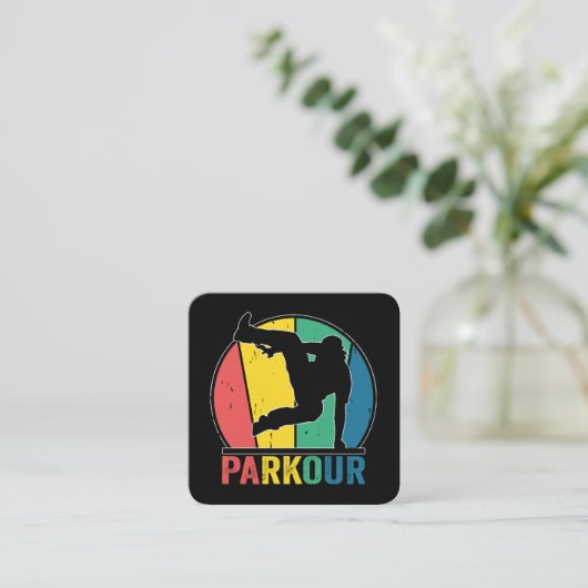 Carte De Visite Carré Parkour Free Running Training Traceur Retro (Debout devant)