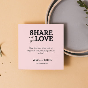 Carte De Visite Carré Partage De Photo Mariage Rose Blush Avec Code QR