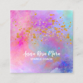 Carte De Visite Carré *~* Parties scintillant Abstraite Rainbow Gold Spa