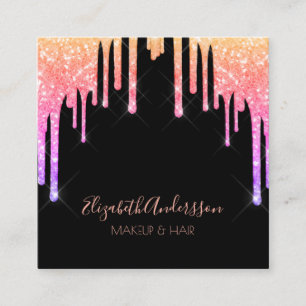 Carte De Visite Carré Parties scintillant arc-en-ciel noir rose pourpre 