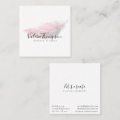 Carte De Visite Carré Parties scintillant argentée rose pâle plume moder (Devant / Derrière)