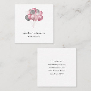 Carte De Visite Carré Parties scintillant Balloon Bunch rose et argent