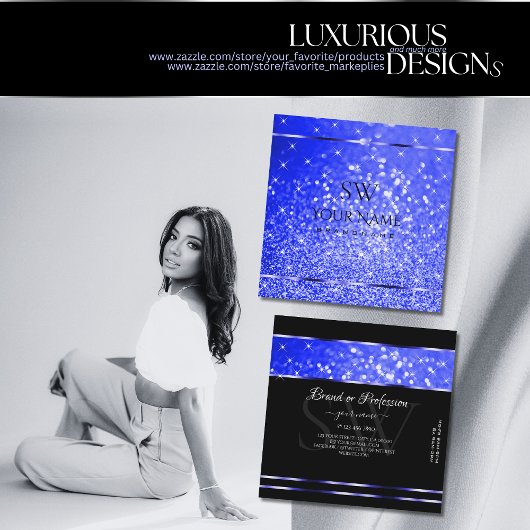Carte De Visite Carré Parties scintillant Bleue Royale Chimique Étoiles