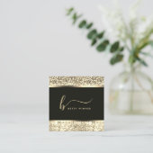 Carte De Visite Carré Parties scintillant Champagne Script Monogramme Lu (Debout devant)