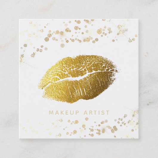 Carte De Visite Carré *~* Parties scintillant de maquillage Gold Lips Go (Devant)