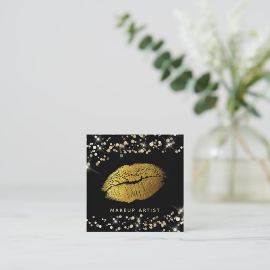 Carte De Visite Carré *~* Parties scintillant de maquillage Gold Lips Go (Debout devant)