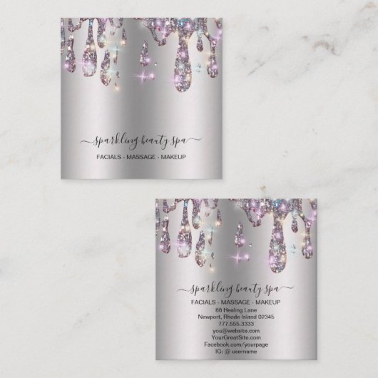 Carte De Visite Carré *~* PARTIES SCINTILLANT de séchage en métal gris A (Devant / Derrière)