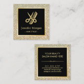 Carte De Visite Carré Parties scintillant d'or ciseaux peigne coiffeur S (Devant / Derrière)