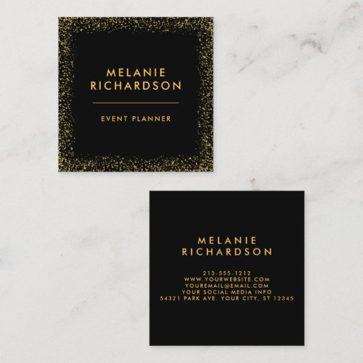 Carte De Visite Carré Parties scintillant d'or moderne élégant Noir (Devant / Derrière)
