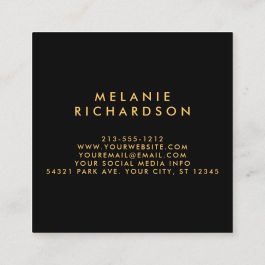 Carte De Visite Carré Parties scintillant d'or moderne élégant Noir (Dos)