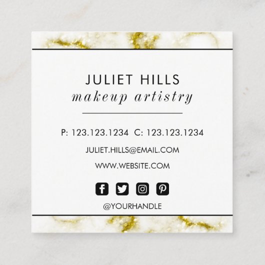 Carte de visite Carré Parties scintillant en marbr (Dos)