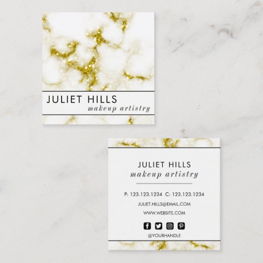 Carte de visite Carré Parties scintillant en marbr (Devant / Derrière)