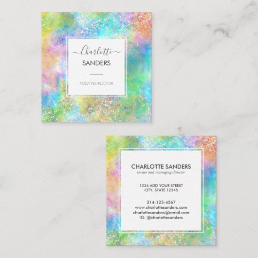 Carte De Visite Carré Parties scintillant en or holographique opale (Devant / Derrière)