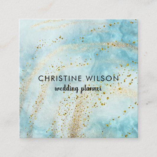 Carte De Visite Carré parties scintillant FAUX en marbre bleu (Devant)