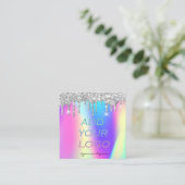 Carte De Visite Carré Parties scintillant Holographique en argent Ajoute (Debout devant)