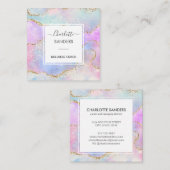 Carte De Visite Carré Parties scintillant holographique moderne en or ar (Devant / Derrière)