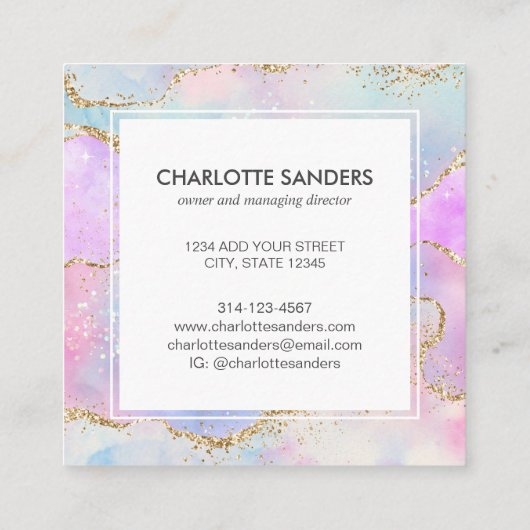 Carte De Visite Carré Parties scintillant holographique moderne en or ar (Dos)