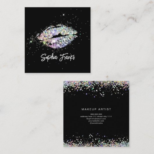 Carte De Visite Carré Parties scintillant Holographique unique lèvres Be (Devant / Derrière)