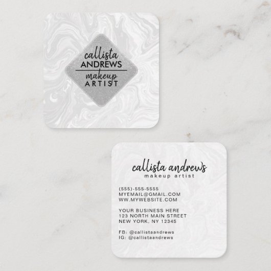 Carte De Visite Carré Parties scintillant moderne noir blanc Tourbillonn (Devant / Derrière)