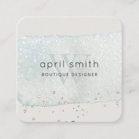 Carte De Visite Carré Parties scintillant Monogramme Abstraite Aqua Blue (Devant)