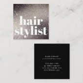 Carte De Visite Carré Parties scintillant Noire moderne Iridescente List (Devant / Derrière)