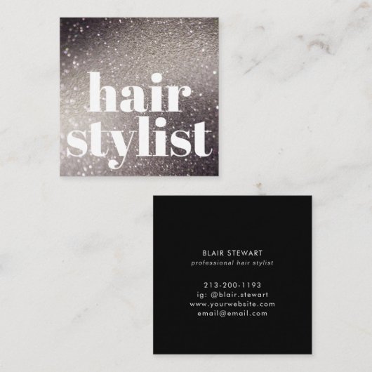 Carte De Visite Carré Parties scintillant Noire moderne Iridescente List (Devant / Derrière)