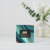 Carte De Visite Carré *~* Parties scintillant QR Luxe Initial AP66 Turqu (Debout devant)