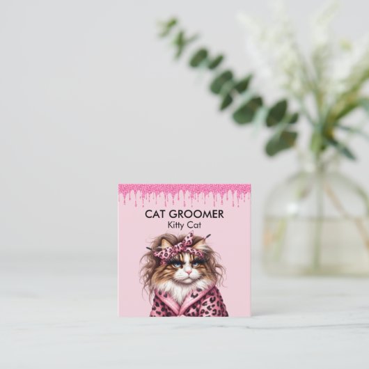 Carte De Visite Carré Parties scintillant rose de chats de laboratoire (Debout devant)