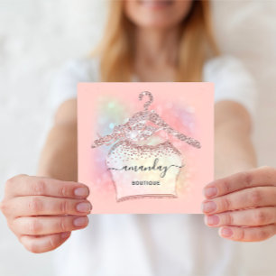 Carte De Visite Carré Parties scintillant rose Holographie Hanger mode