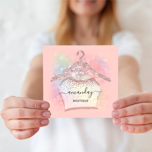 Carte De Visite Carré Parties scintillant rose Holographie Hanger mode