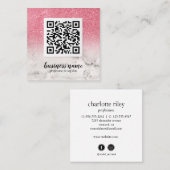Carte De Visite Carré Parties scintillant rose Ombre cursive QR CODE icô (Devant / Derrière)
