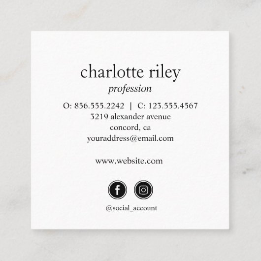 Carte De Visite Carré Parties scintillant rose Ombre cursive QR CODE icô (Dos)