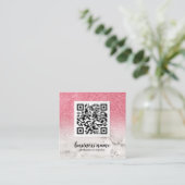 Carte De Visite Carré Parties scintillant rose Ombre cursive QR CODE icô (Debout devant)