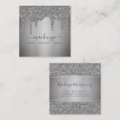 Carte De Visite Carré Parties scintillant Silver Sparkle de luxe (Devant / Derrière)
