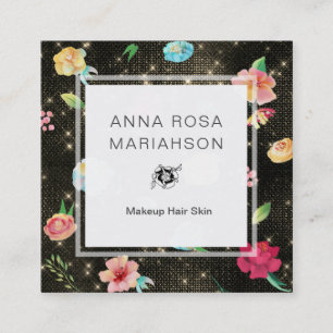 Carte De Visite Carré Parties scintillantes florales modernes de
