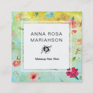 Carte De Visite Carré Parties scintillantes florales modernes d'or de