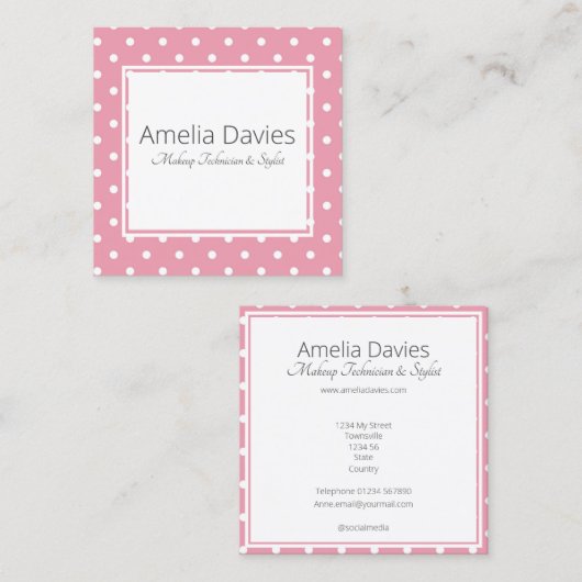 Carte De Visite Carré Passez Rose Polka Dot (Devant / Derrière)