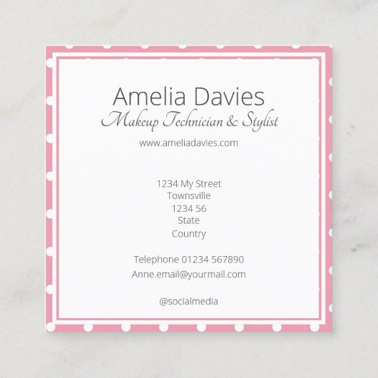 Carte De Visite Carré Passez Rose Polka Dot (Dos)