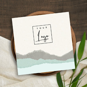 Carte De Visite Carré Pastel Aqua Grey Kraft Mountain Torn Edge Logo