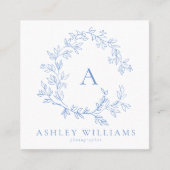 Carte De Visite Carré Pastel Blue Monogram Floral Crest Professional (Devant)