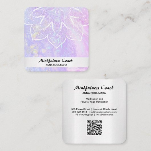 Carte De Visite Carré *~* Pastel Code QR Abstrait Mandala Reiki Yoga (Devant / Derrière)