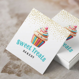 Carte De Visite Carré Pastel Cupcake Gold Confetti Boulangerie et chef p