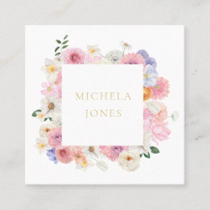 Carte De Visite Carré Pastel Floral Femen Élégant Designer