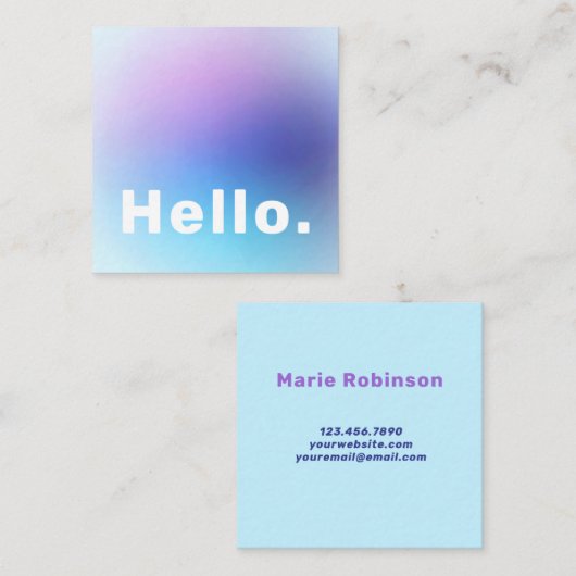 Carte De Visite Carré Pastel Gradient Aqua Blue Lilac Lavande Bonjour (Devant / Derrière)