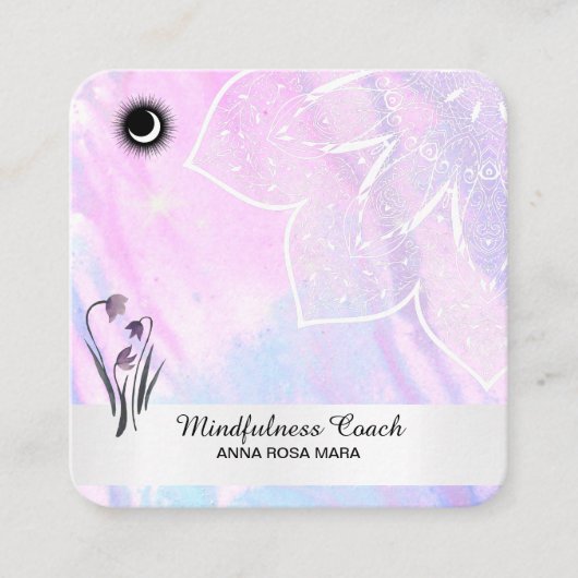 Carte De Visite Carré *~* Pastel Moon Code QR Mandala Foil Flowers (Devant)